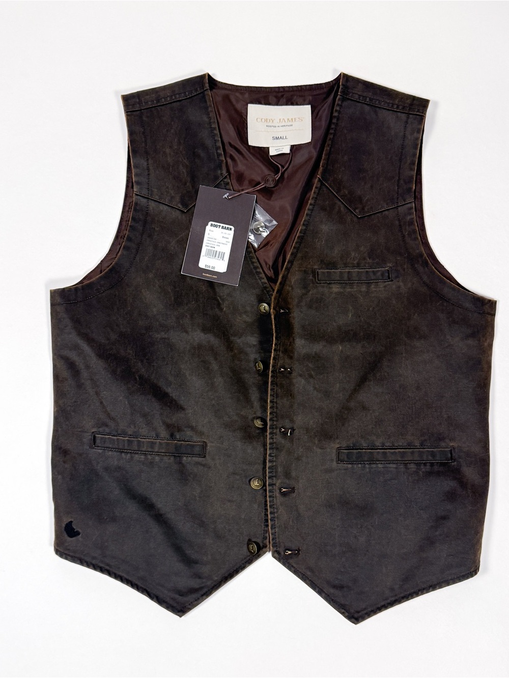 Cody James Pancho Western Vest Men’s S Brown Distressed NWT Boot Barn